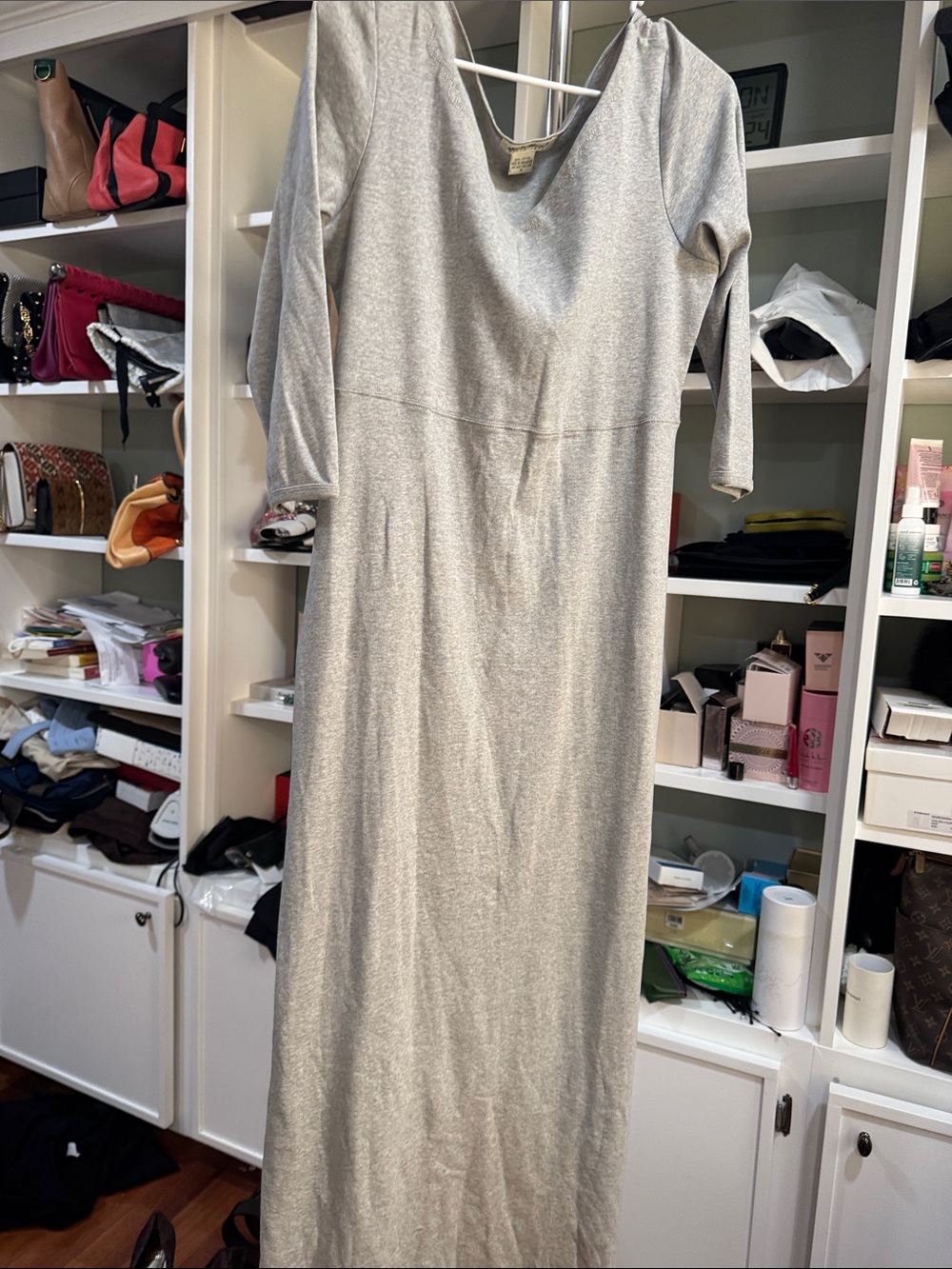 Eddie Bauer Silver Long-Sleeve Maxi Dress. Runs big